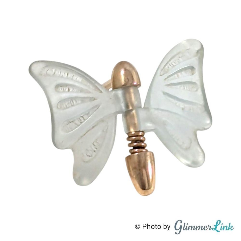 Vintage 80s Avon Translucent Frosted Wings Fluttering Butterfly Gold Tone Pin